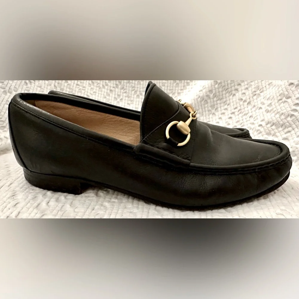 Gucci Men’s 1953 Horsebit Leather Loafers Black Gold Size 10 D